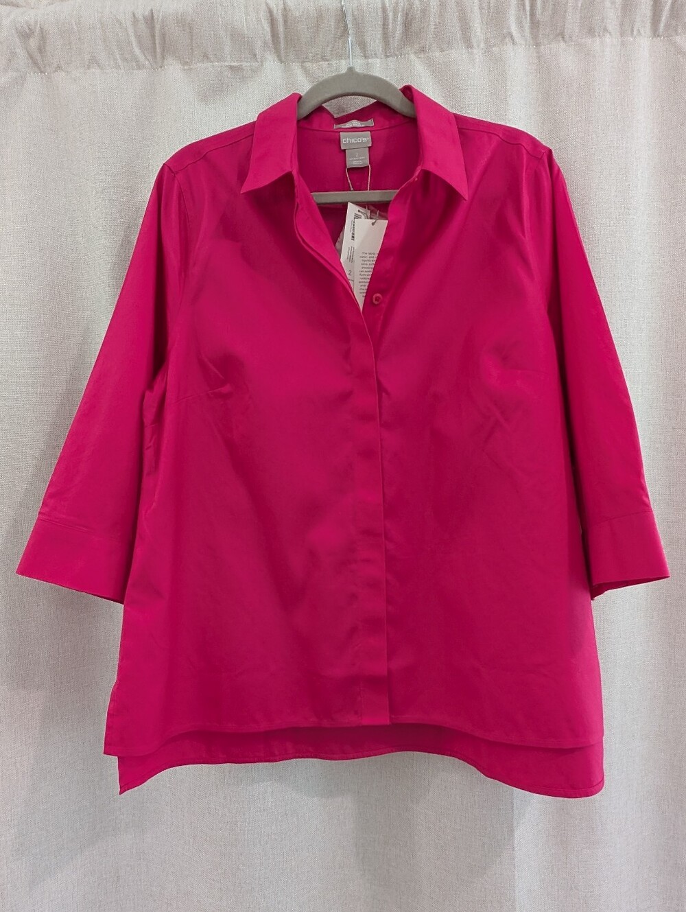 NWT Chico's No Iron Stain Shield 100% Cotton Blouse Pink Summer Berry Sz 2 L